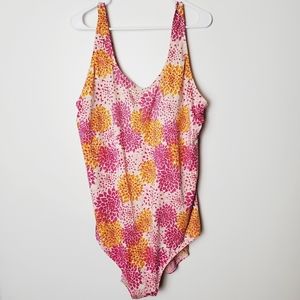 L.L. Bean Pink and Orange Floral One Piece Swimsuit